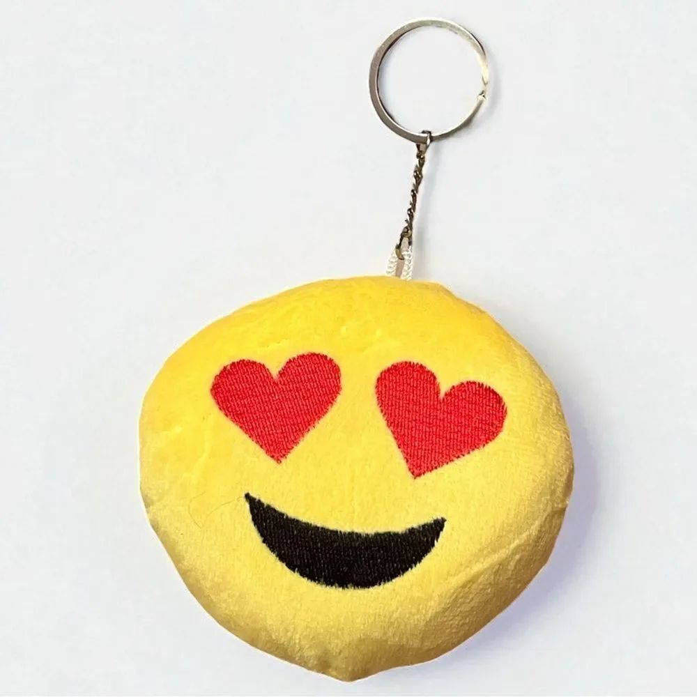 Large Yellow Plush Heart Eyes Emoji Keychain